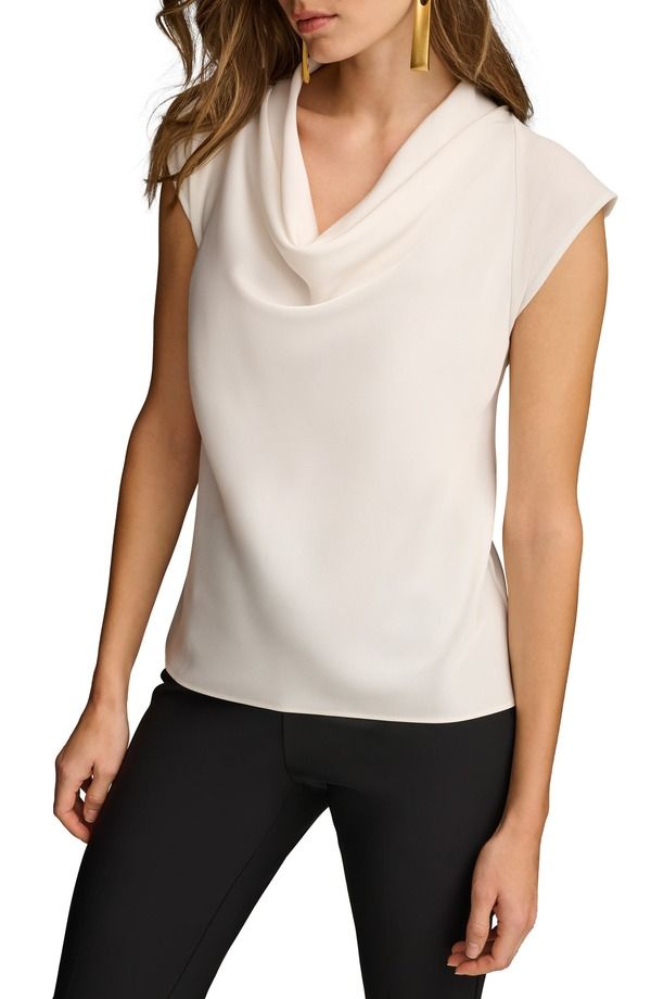 ダナ キャラン ニューヨーク レディース トップス シャツ キャップ Donna Karanew York Cap Sleeve Cowl Neck Top Cream クリーム