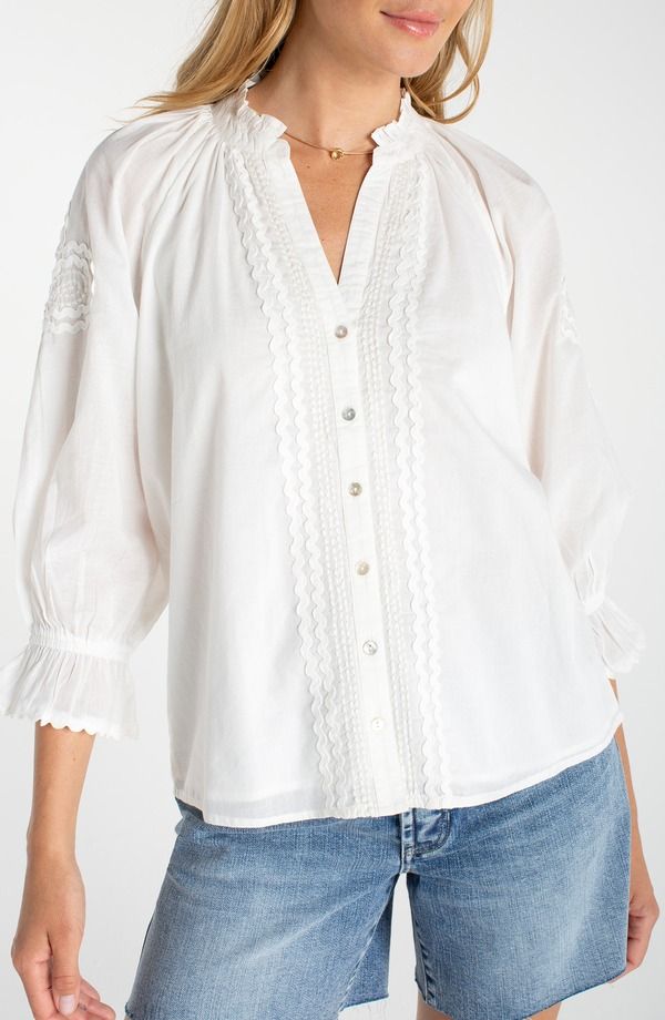 リヴァプール ロサンゼルス レディース トップス シャツ コットン Liverpoolos Angeles Rickrack Front Button Cotton Top Bone
