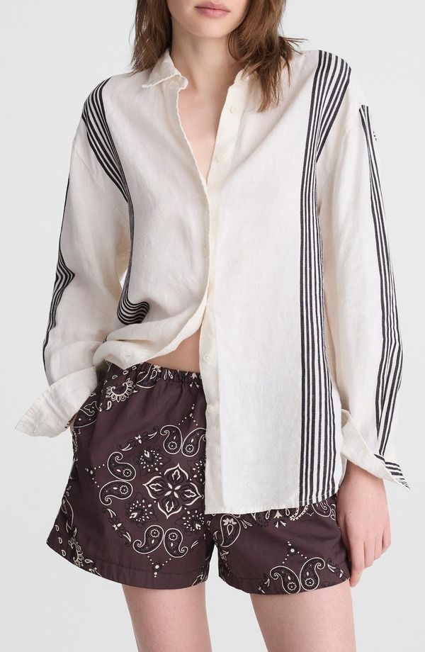 メイドウェル レディース トップス シャツ リネン Madewell Vertical Stripe Linen Blend ButtonUp Shirt Bold Placement Stripe Black ブラック