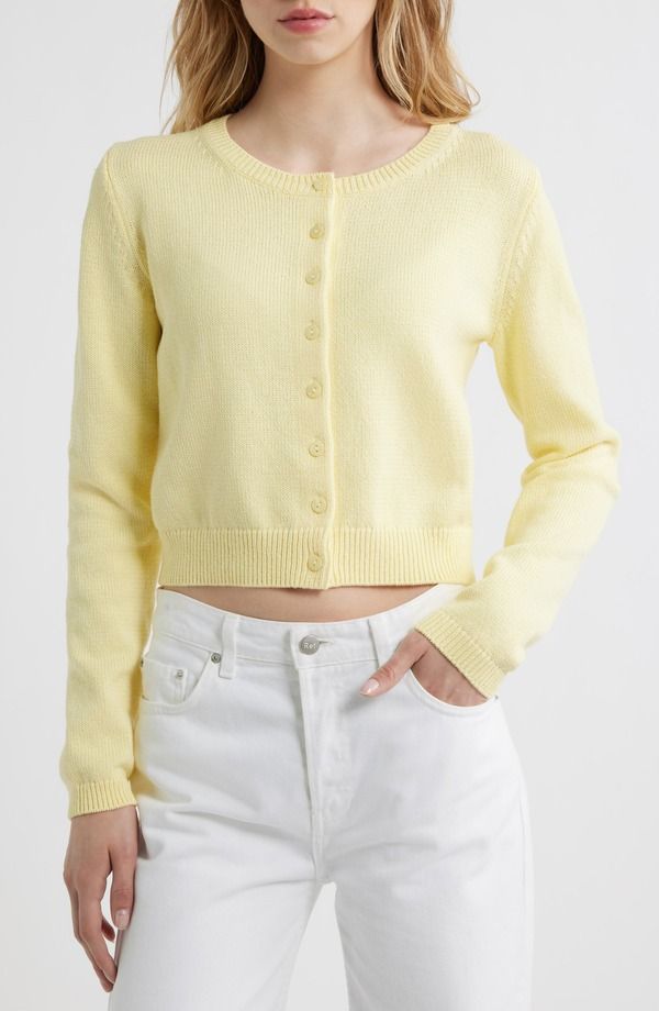 リフォーメーション レディース アウター パーカー・スウェット クルーネック コットン カーディガン Reformation Clara Cotton Crewneck Cardigan Pineapple