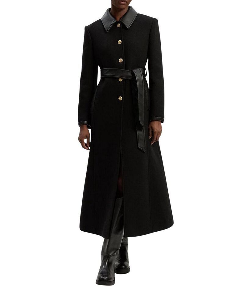 カレンミレン レディース アウター コート ウール マキシ Karen Millen Wool Pu Mix Belted Tailored Maxi Coat Black ブラック