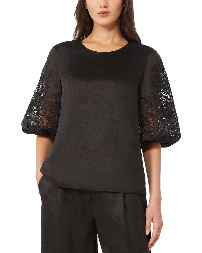 マックスマーラ レディース トップス シャツ Max Mara Studio Mstordine Macrame Sleeve Top Black ブラック