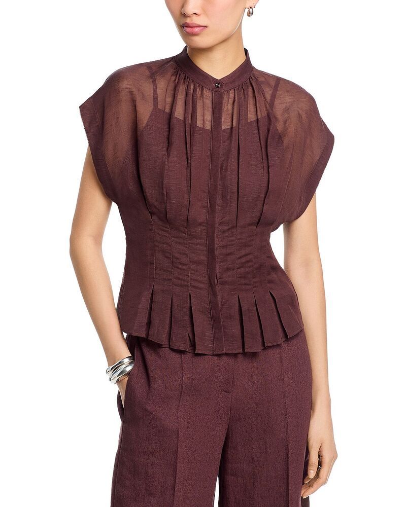 ボス レディース トップス シャツ プリーツ ブラウス BOSS Badavina Pleated Blouse Exclusive Dark Brown ブラウン