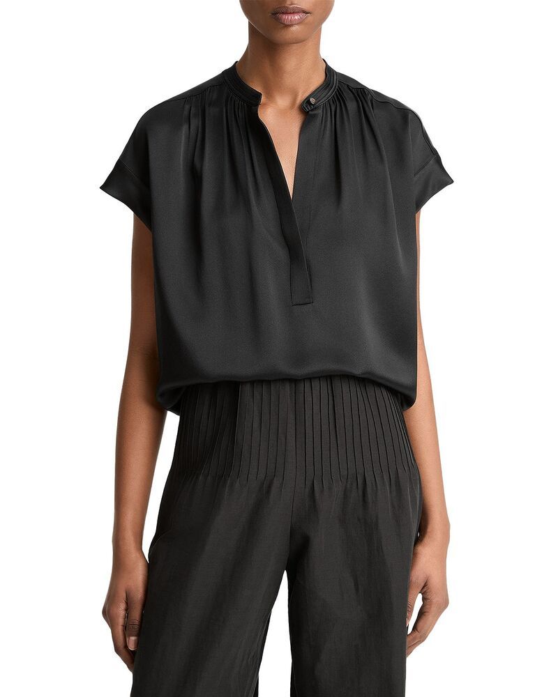 ヴィンス レディース トップス シャツ シルク Vince Silk Gathered Neck Top Black ブラック