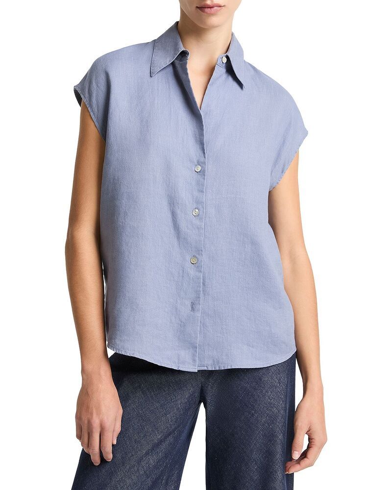 ヴィンス レディース トップス シャツ キャップ リネン Vince Linen Cap Sleeve Shirt Azul