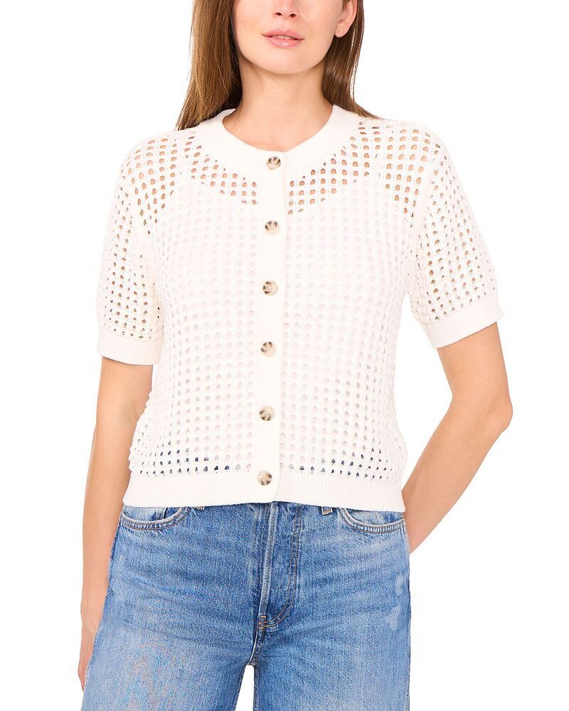 セセ レディース アウター カーディガン メッシュ CeCe Texture Mesh Cardigantique White ホワイト