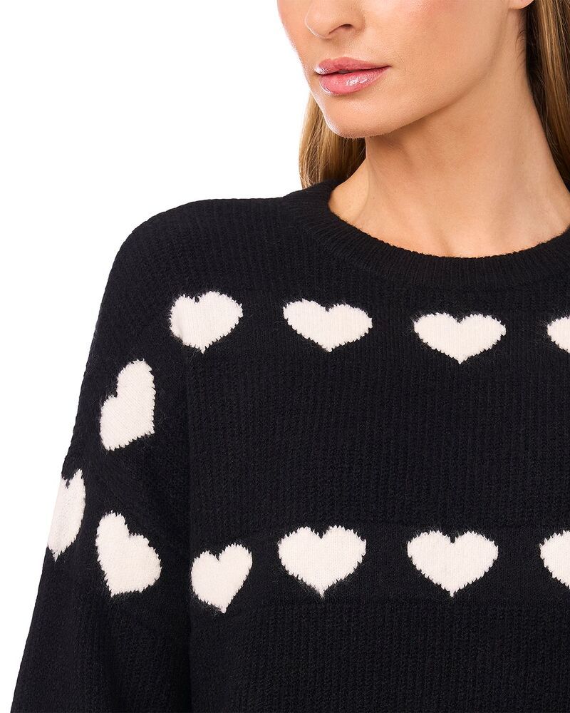 セセ レディース アウター ニット・セーター CeCe Heart Jacquard Crew Sweaterich Black ブラック セセ レディース アウター ニット・セーター CeCe Heart Jacquard Crew Sweaterich Black ブラック