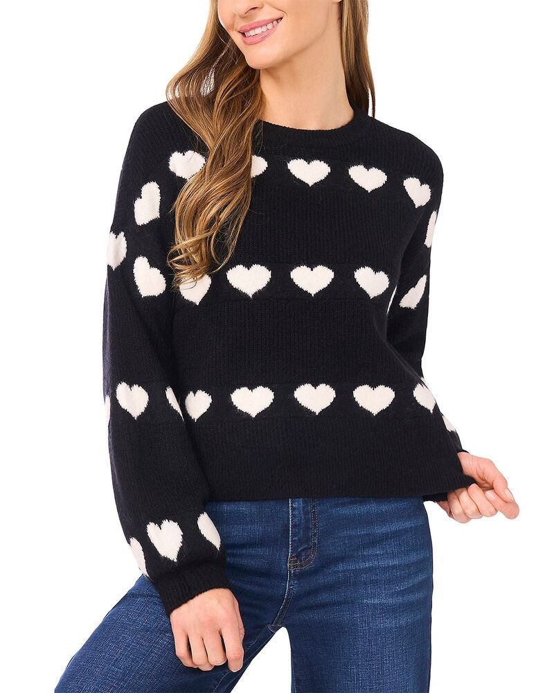 セセ レディース アウター ニット・セーター CeCe Heart Jacquard Crew Sweaterich Black ブラック の商品写真