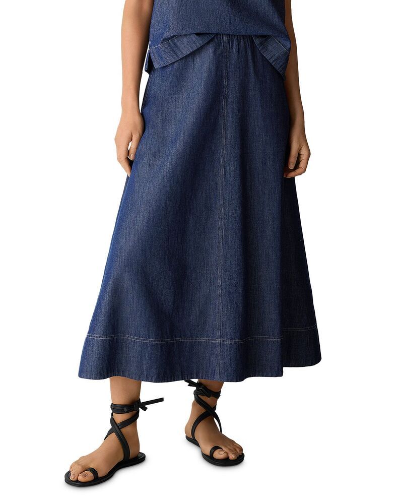 エイリーンフィッシャー レディース ボトムスカート コットン デニム Eileen Fisher Lightweight Cotton Denim Skirt Dark Indigo インディゴ