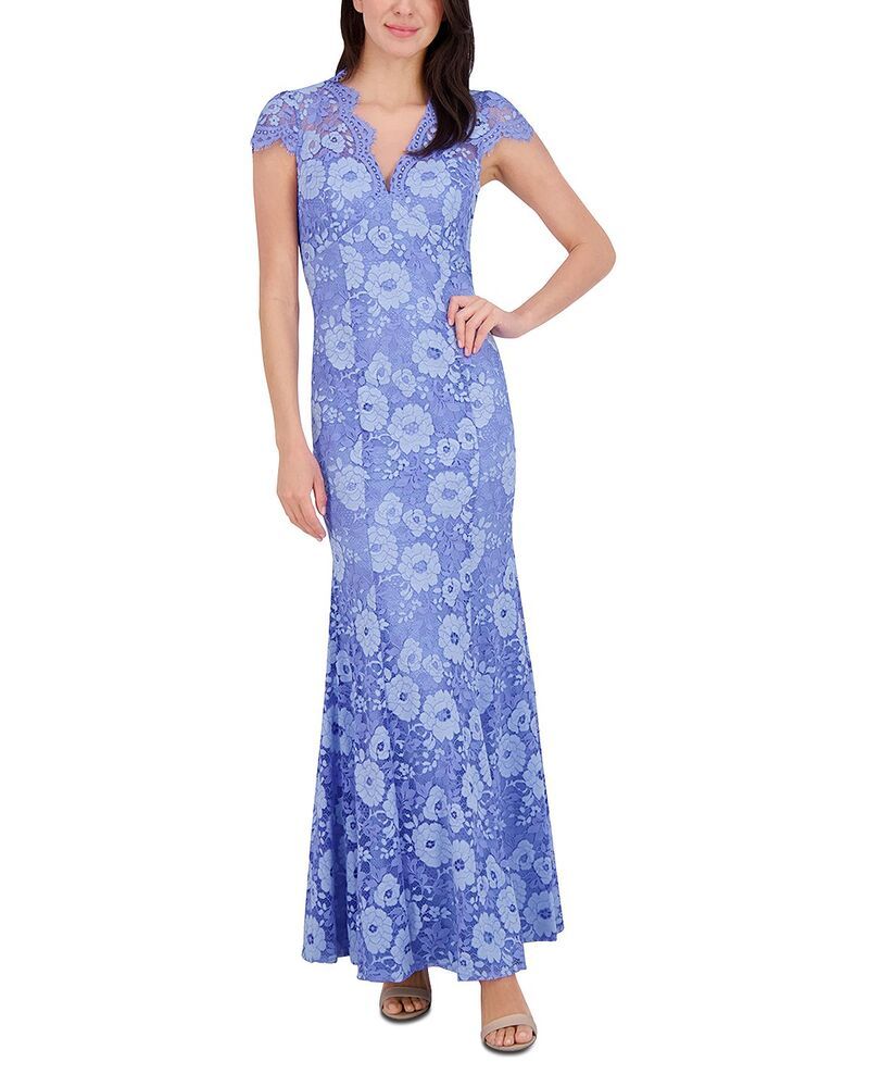 エリザジェイ レディース トップス ワンピース キャップ Eliza J Illusioneck Cap Sleeve Gown Blue ブルー