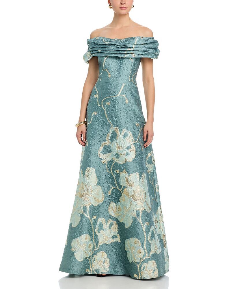 テリジョンバイリッキーフリーマン レディース トップス ワンピース Teri Jon by Rickie Freeman Off the Shoulder Jacquard Gown Sage Multi セージ