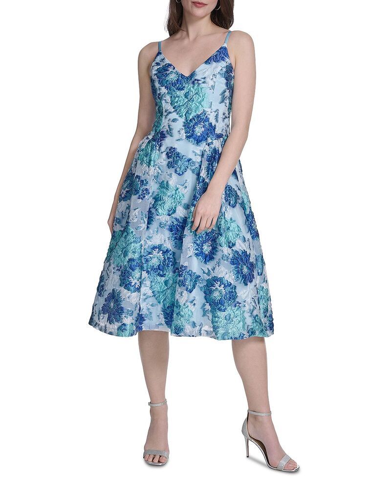 エリザジェイ レディース トップス ワンピース Vネック Eliza J V Neck Jacquardress Blue Multi ブルー