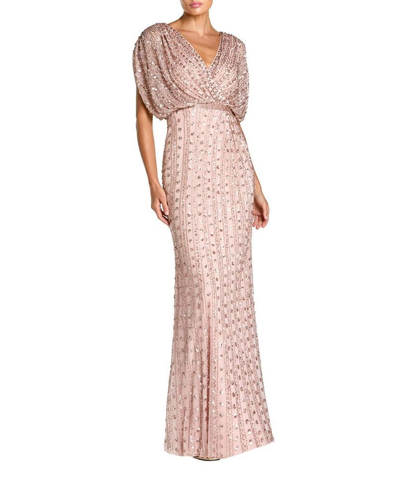 マックダガル レディース トップス ワンピース Vネック メッシュ Mac Duggal Beaded Mesh Blouson V Neck Column Gown Vintage Rose