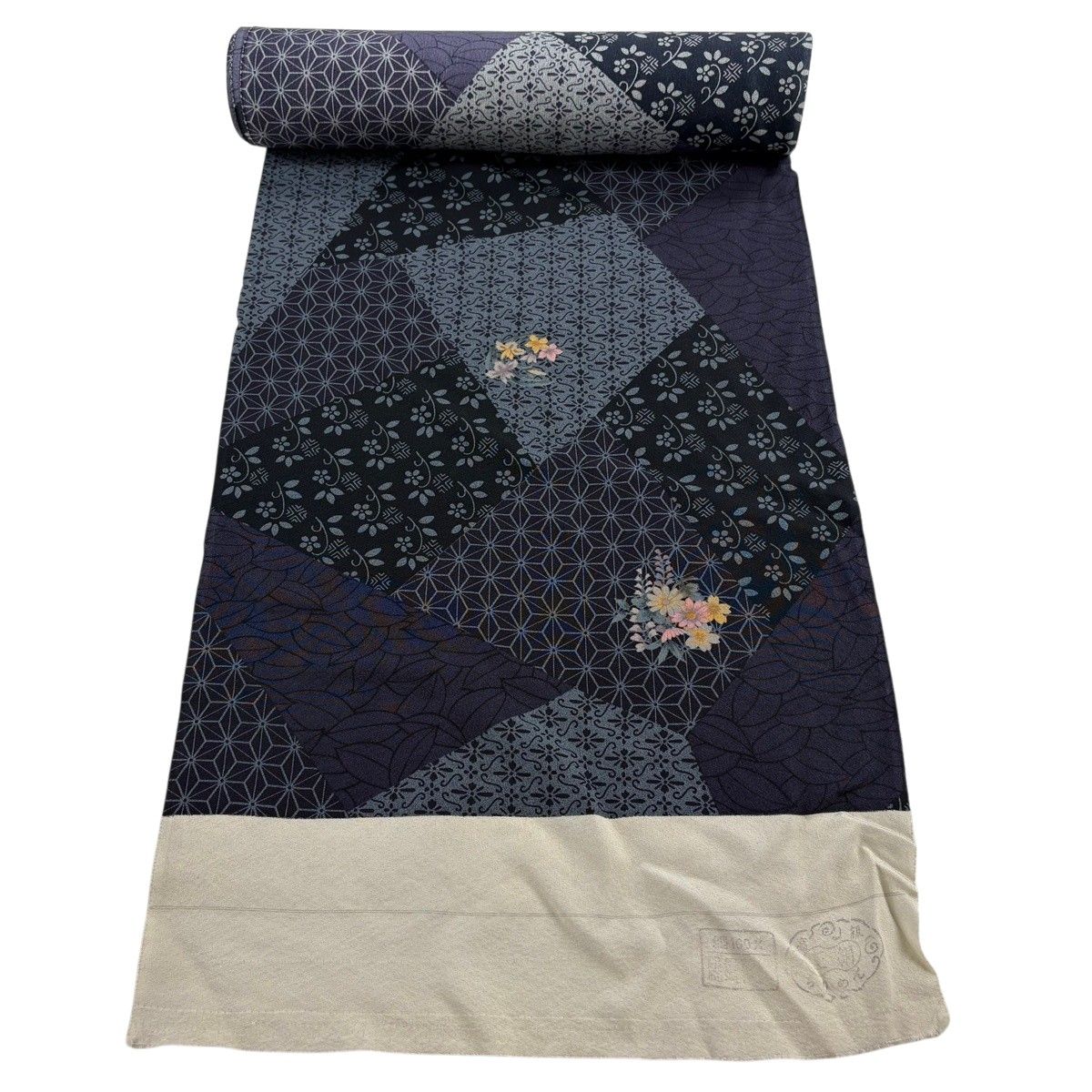 反物 名品 小紋 花丸文 寄せ柄 濃紫 正絹 【中古】
