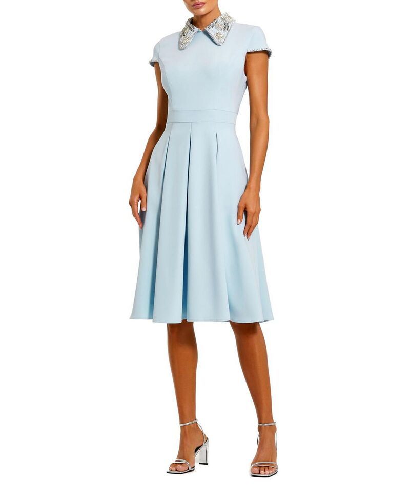 マックダガル レディース トップス ワンピース クレープ ミディ Mac Duggal Crepe Short Sleeve Midi Dress With Beading Powder Blue ブルー
