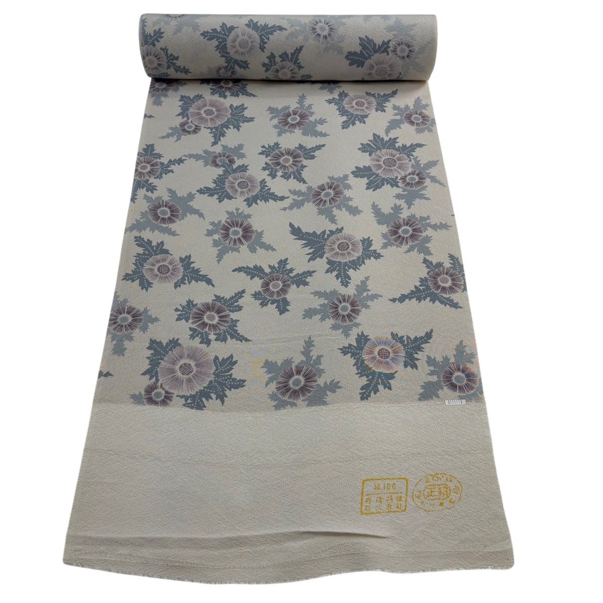 反物 秀品 小紋 草花 薄小豆 正絹 【中古】