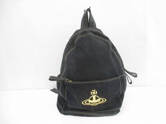 良品 ヴィヴィアンウエストウッド VivienneWestwood リュックサック バックパック キャンバス レザー ビッグオーブ ブラック 黒 レディー