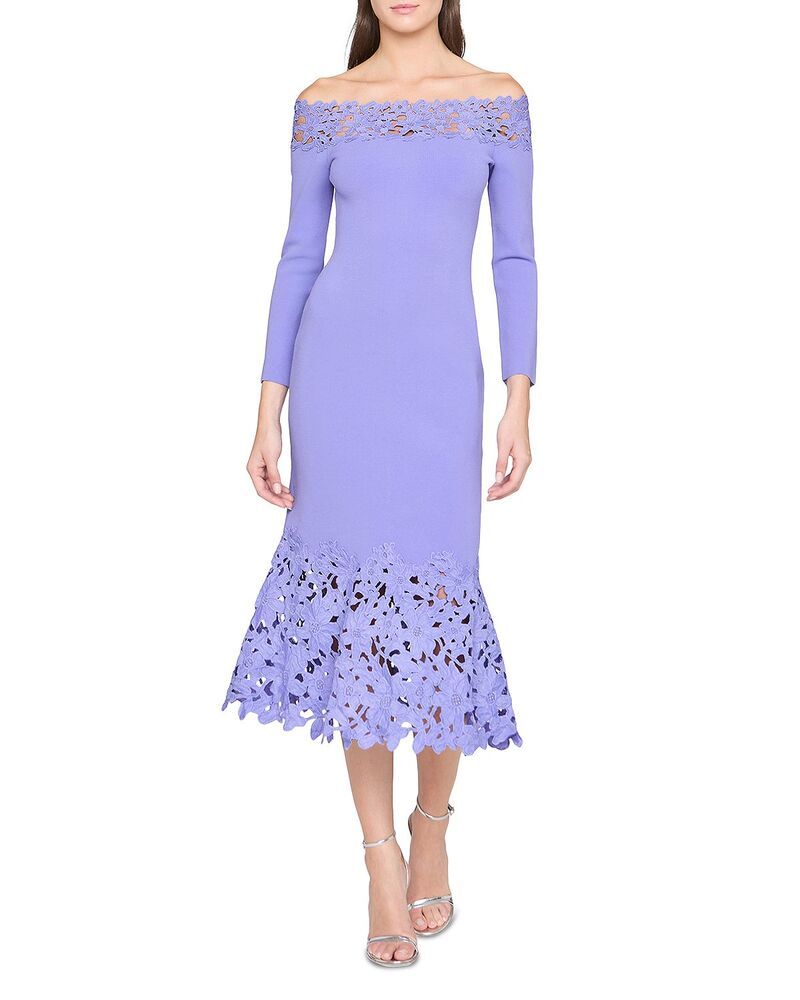 セイア レディース トップス ワンピース レーストリム ミディ レース ニット Theia Sia Lace Trim Knit Midi Dress Deeperiwinkle