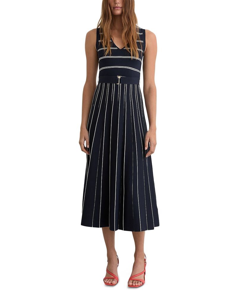 レイス レディース トップス ワンピース ミディ REISS Mallory Midi Dress NavyIvory アイボリー