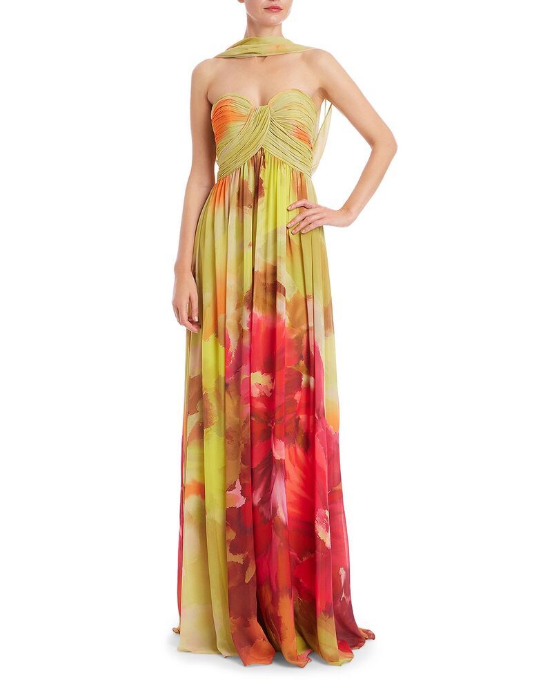 バッジェリーミシュカ レディース トップス ワンピース フラワー柄 ストラップレス フラワー Badgley Mischka Strapless Floral Scarf Gown Pink Multi ピンク