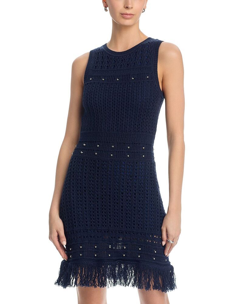 ミリー レディース トップス ワンピース ニット フリンジ MILLY Beaded Fringe Knit Shell Dress Navy ネイビー