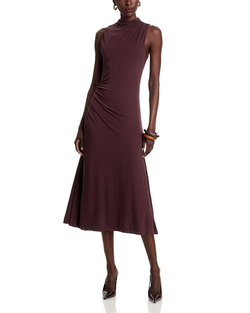 ヒューゴボス レディース トップス ワンピース モックネック ミディ Hugo Boss Eylai Gathered Mock Neck Midi Dress Exclusive Mocha モカ