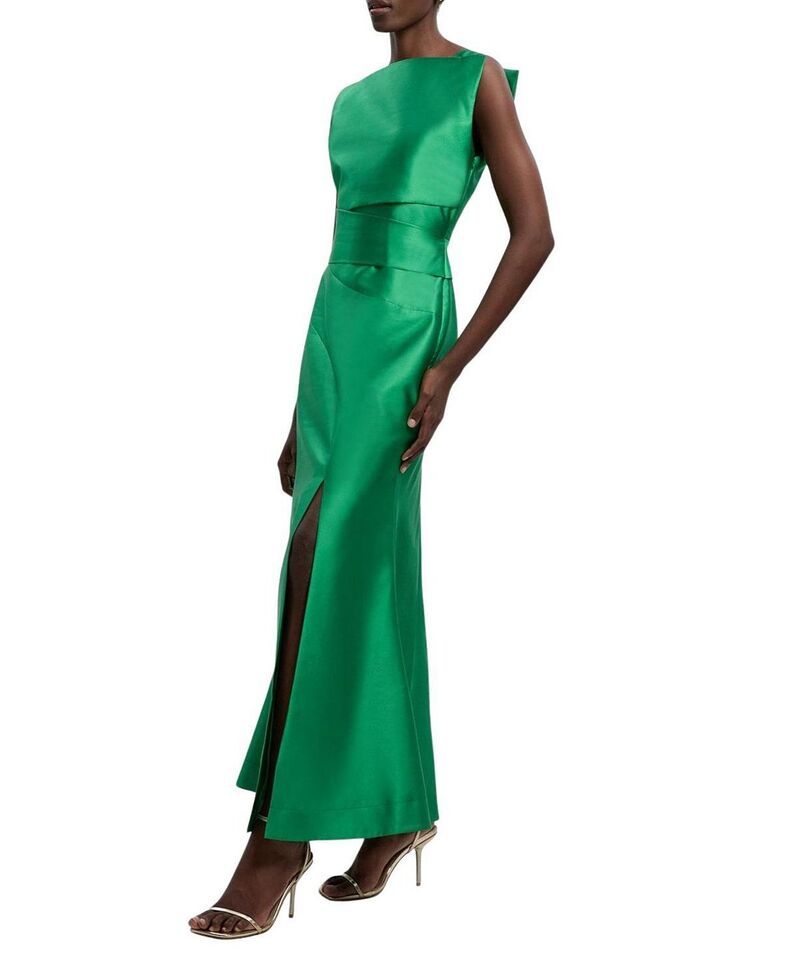 カレンミレン レディース トップス ワンピース ドレープ サテン マキシ Karen Millen Satin Twill Draped Maxi Dress Green グリーン