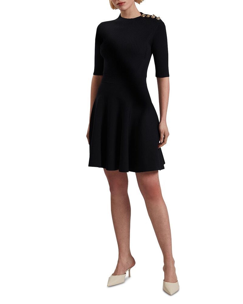 テッドベーカー レディース トップス ワンピース リブ ニット Ted Baker Lilano Ribbed Knit Skater Dress Navy ネイビー