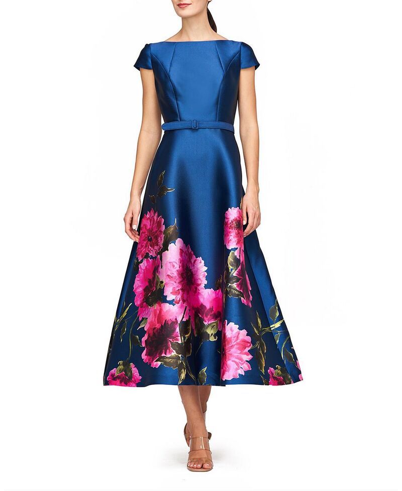 ケイ アンジャー レディース トップス ワンピース Kay Unger Ina Tea Length Dress Teal Blue ブルー