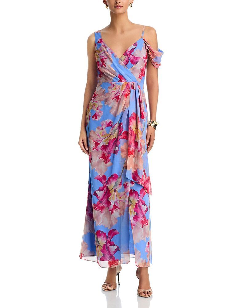アクア レディース トップス ワンピース フラワー柄 サテン マキシ フラワー AQUA Floral Satin Burnout Maxi Dress Exclusive Blue Multi ブルー
