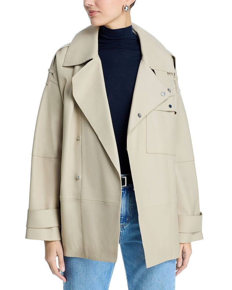 ボス レディース アウター コート レザー BOSSatila Leather Coat Light Beige ベージュ