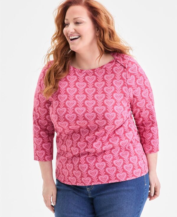 スタイルアンドコー レディース トップス シャツ プリント コットン Style Co Womens Printed Pima Cotton 34 Sleeve BoatNeck Top Strawberry Combo
