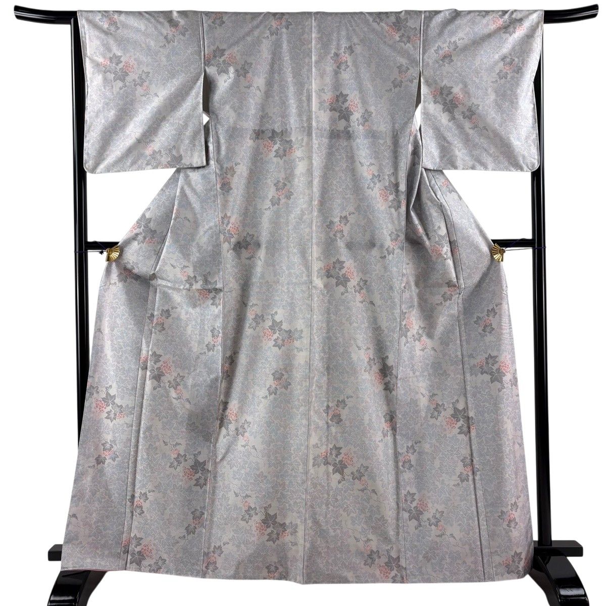 【美品】 大島紬 身丈166.5cm 裄丈66cm M 袷 証紙 葡萄 灰紫 正絹 逸品 【中古】