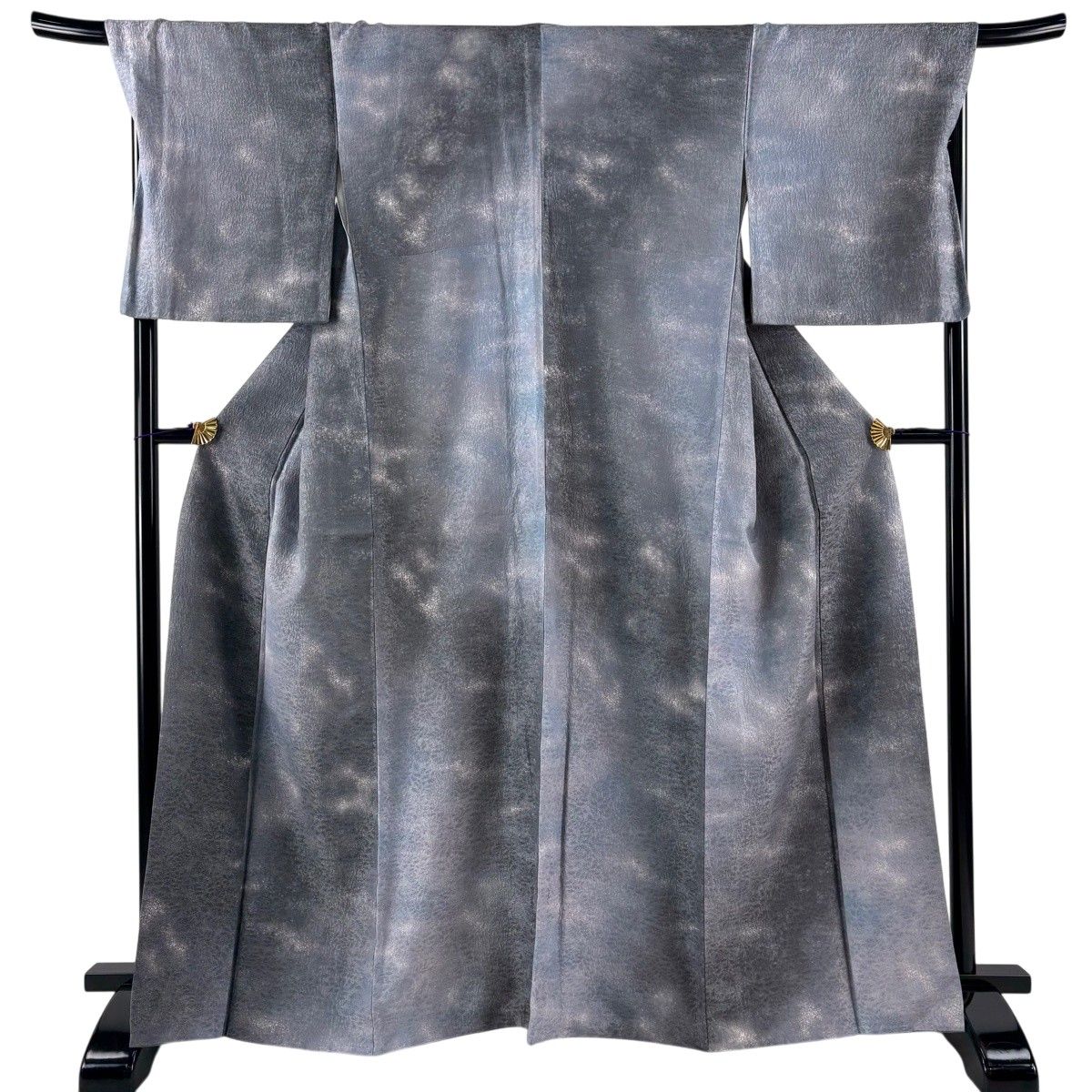 【美品】 小紋 身丈165cm 裄丈70.5cm L 袷 吉乃一廉 落款 幾何学 銀通し 灰色 正絹 逸品 【中古】