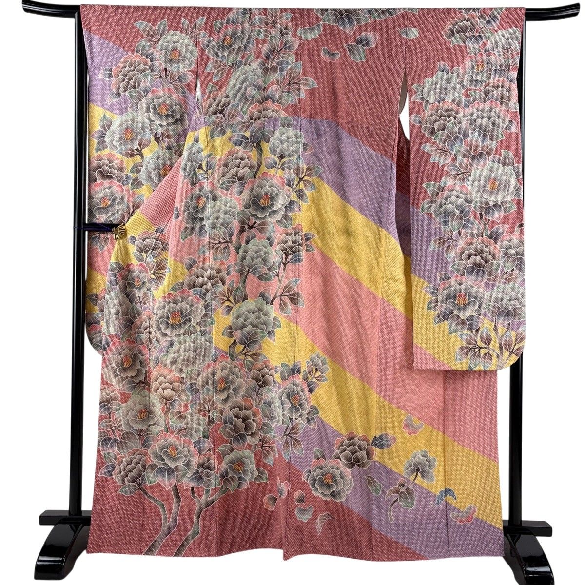 振袖 身丈165.5cm 裄丈64cm M 袷 枝花 染め分け ピンク 正絹 逸品 【中古】