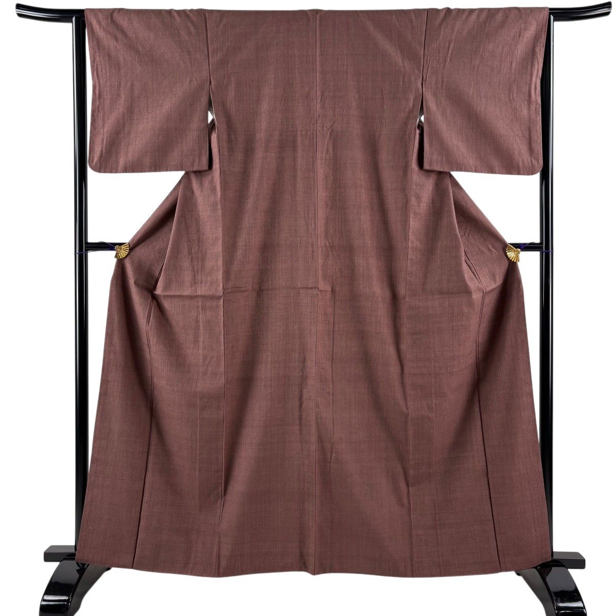 結城紬 身丈162.5cm 裄丈63.5cm S 袷 本場結城紬 証紙 茶色 正絹 逸品 【中古】