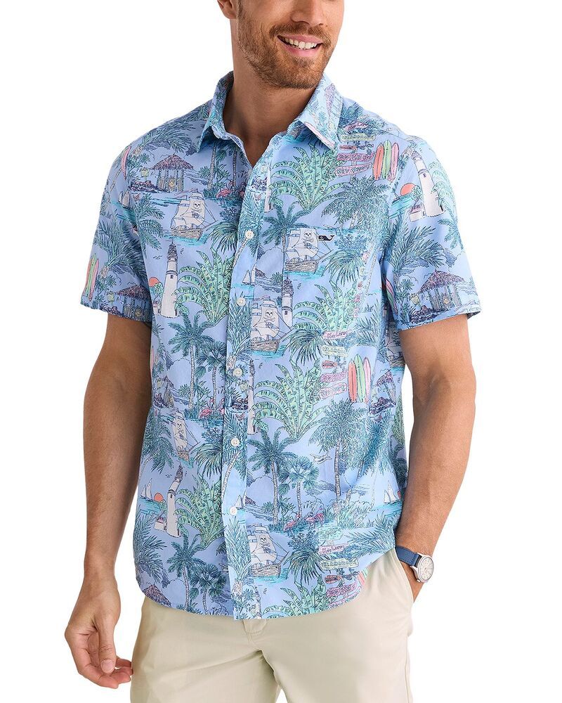 ヴァインヤードヴァインズ メンズ トップス シャツ コットン キャップ ケープ Vineyard Vines Keys To Escape Cotton Short Sleeve Shirt Serenity Blue ブルー