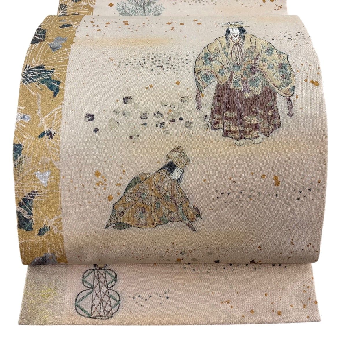 【美品】 袋帯 逸品 落款 菱屋六右衛門 童 箔散らし 金銀彩 薄ピンク お太鼓柄 正絹 【中古】