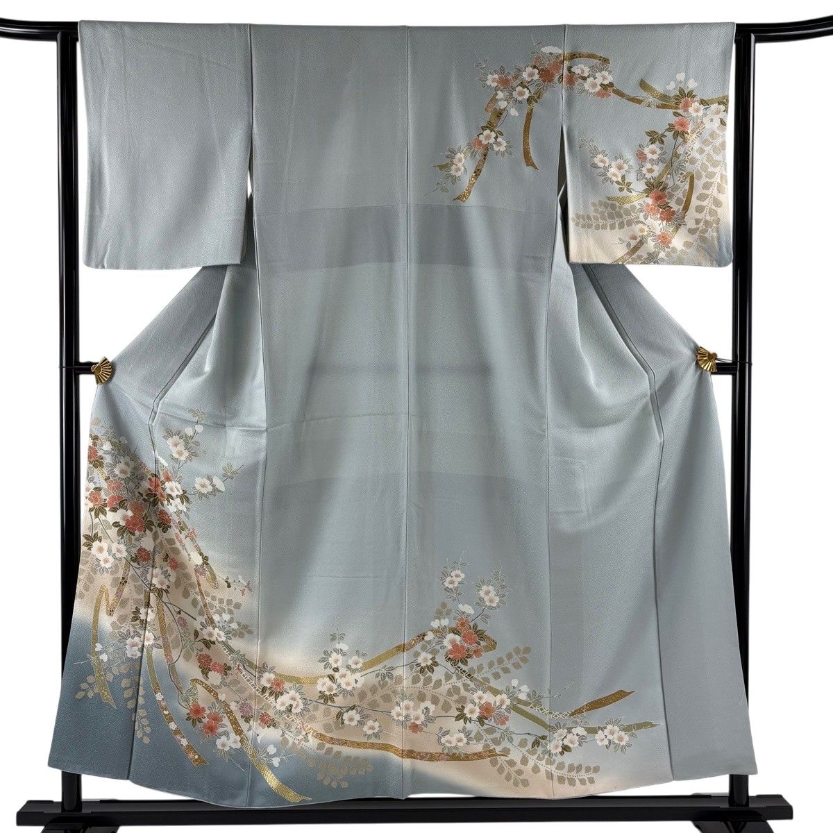 訪問着 身丈155cm 裄丈62.5cm S 袷 枝花 蔓帯 金彩 ぼかし 水色 正絹 秀品 【中古】