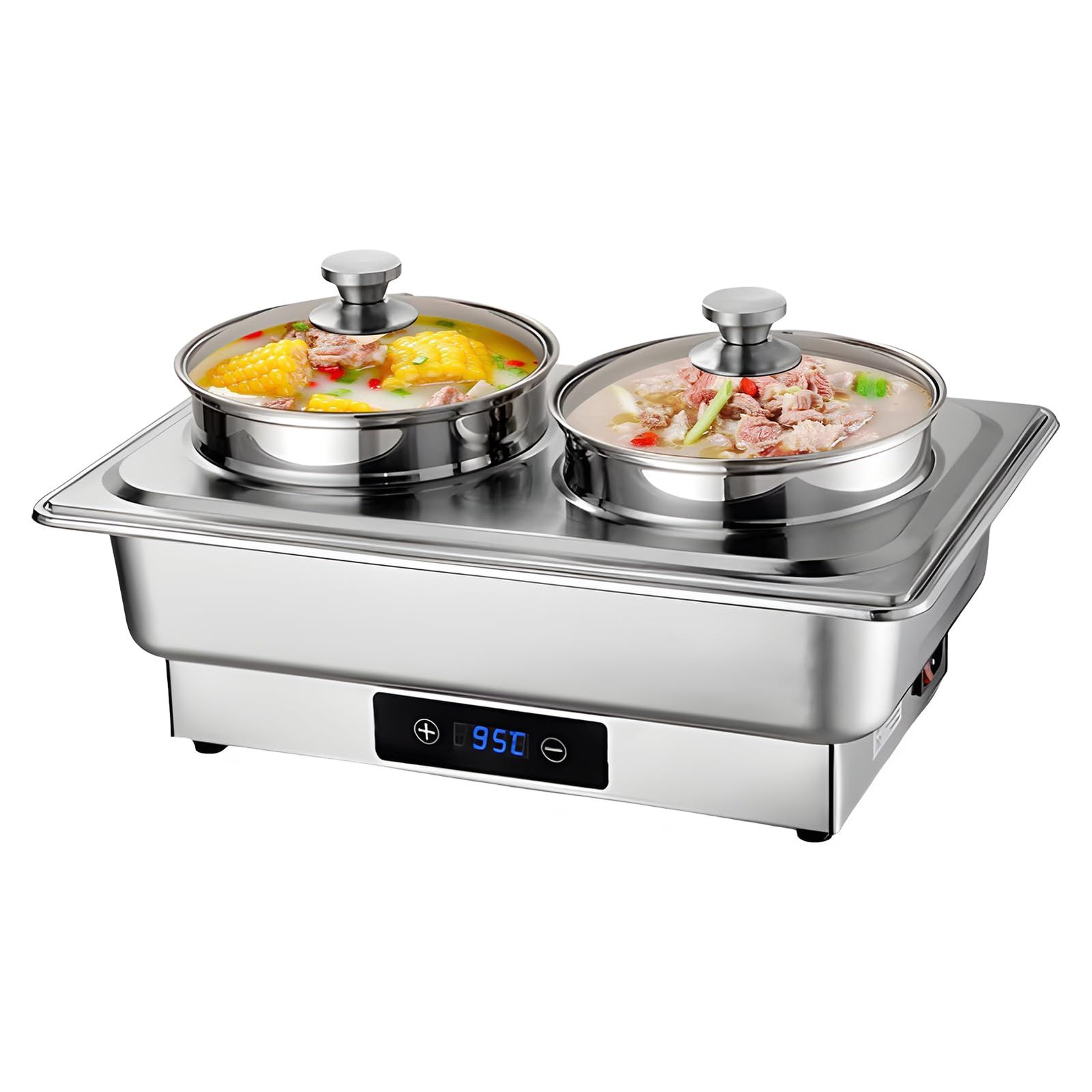 新品 ビュッフェサーバー チェーフィングディッシュ 保温器 chafing dish 8L 湯煎式 ステンレス製 セルフサービスのスープコンロ ダブルヘッドビュッフェ ホテル食器 保温スープポット 電子加温スープポット保温スープポットおかゆポット 100v (