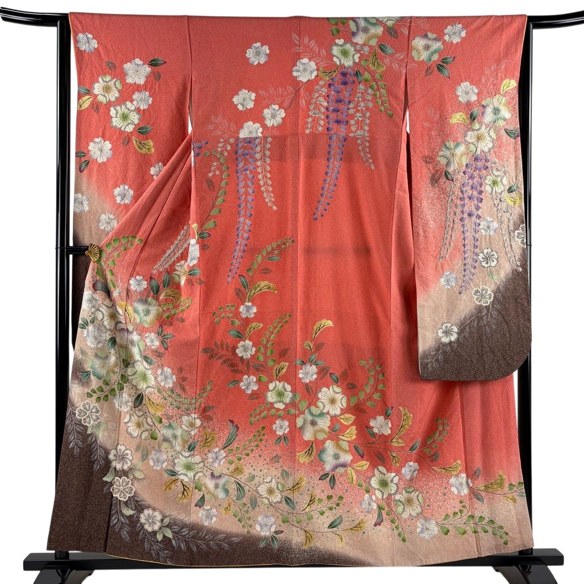 振袖 身丈158cm 裄丈63.5cm S 袷 辻が花柄 桜 金彩 染分け ピンク 正絹 秀品 【中古】