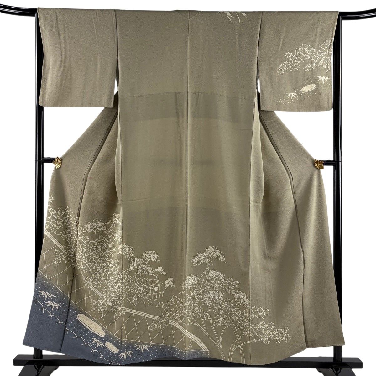 【美品】 訪問着 身丈155cm 裄丈65cm M 袷 楓 松竹 染分け 灰茶 正絹 秀品 【中古】