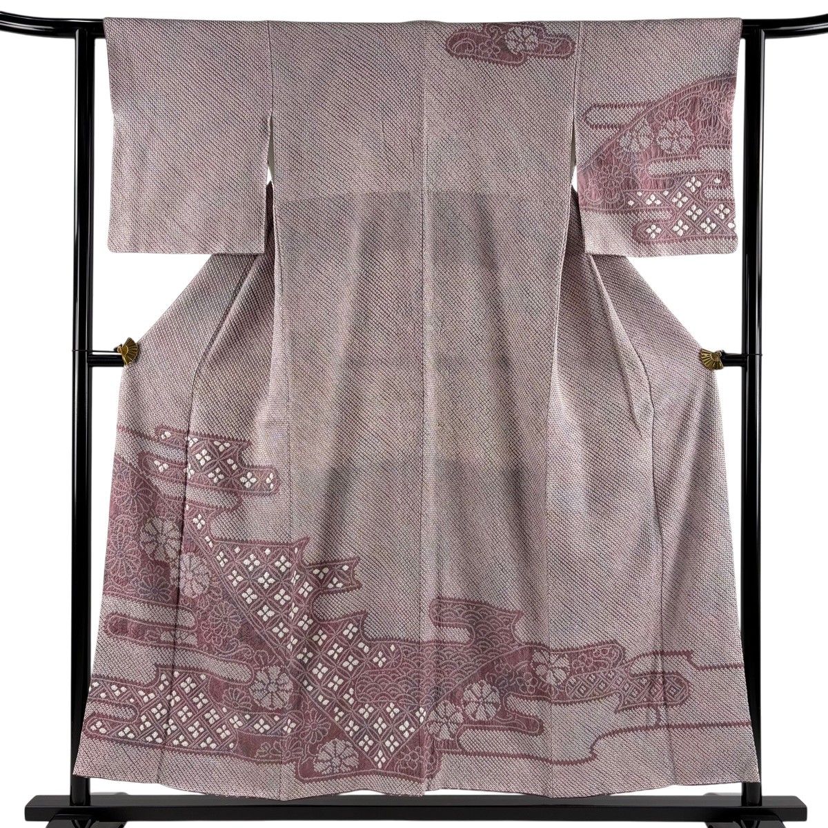 訪問着 身丈152cm 裄丈61.5cm S 袷 菊 ヱ霞 絞り 灰紫 正絹 秀品 【中古】