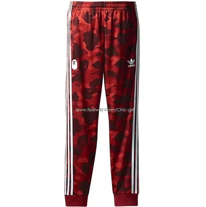 (新品) A BATHING APE x adidas レッド 적계 カモ フラ トラック パンツ ジャージ