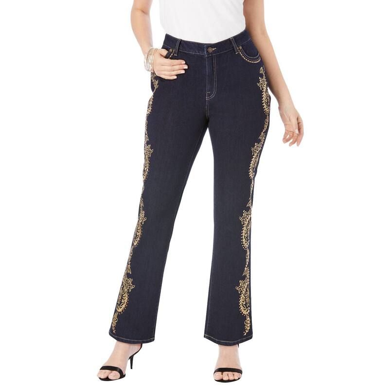 ロアマンズ レディース ボトムス デニムパンツ ブーツカット プラスサイズ 刺繍 ブーツ Roamans Womens Plusizembroidered Bootcut Jean Gold Leaf ゴールド
