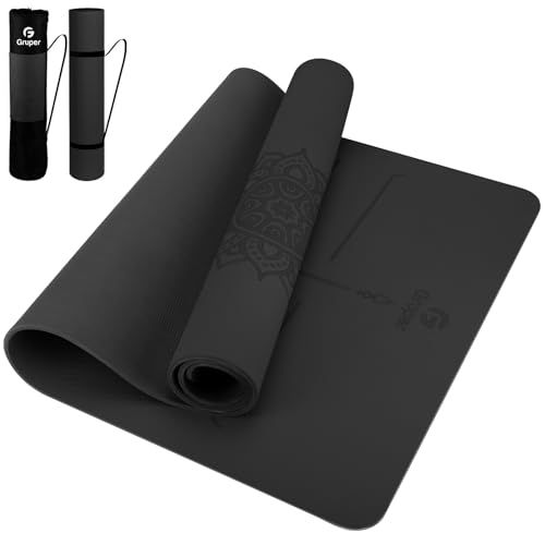 Gruper ヨガマット エクササイズマット フィットネスマット ガイドライン付き トレーニングマットTPEリング保護素材 大きいサイズ183*80*0.8cm 耐久性 肌に優しい 両面の滑り止 屋内運動 ピラティスマット持ち運び 収納簡単送 4df3638c