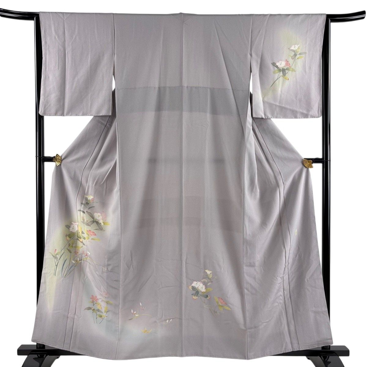 付下げ 身丈160cm 裄丈64cm M 袷 落款 草花 ぼかし 灰紫 正絹 秀品 【中古】