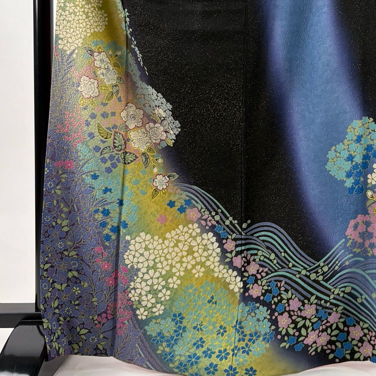 美品】 訪問着 身丈167.5cm 裄丈68cm L 袷 辻が花柄 波 金通し ぼかし