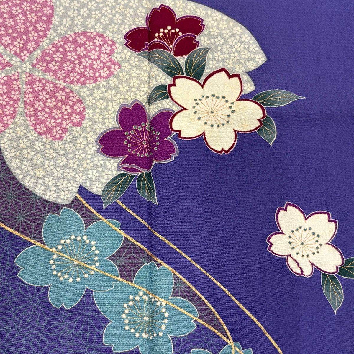 振袖振袖 身丈164.5cm 裄丈67cm M 袷 桜 菊 金彩 紫 正絹 秀品 【中古 