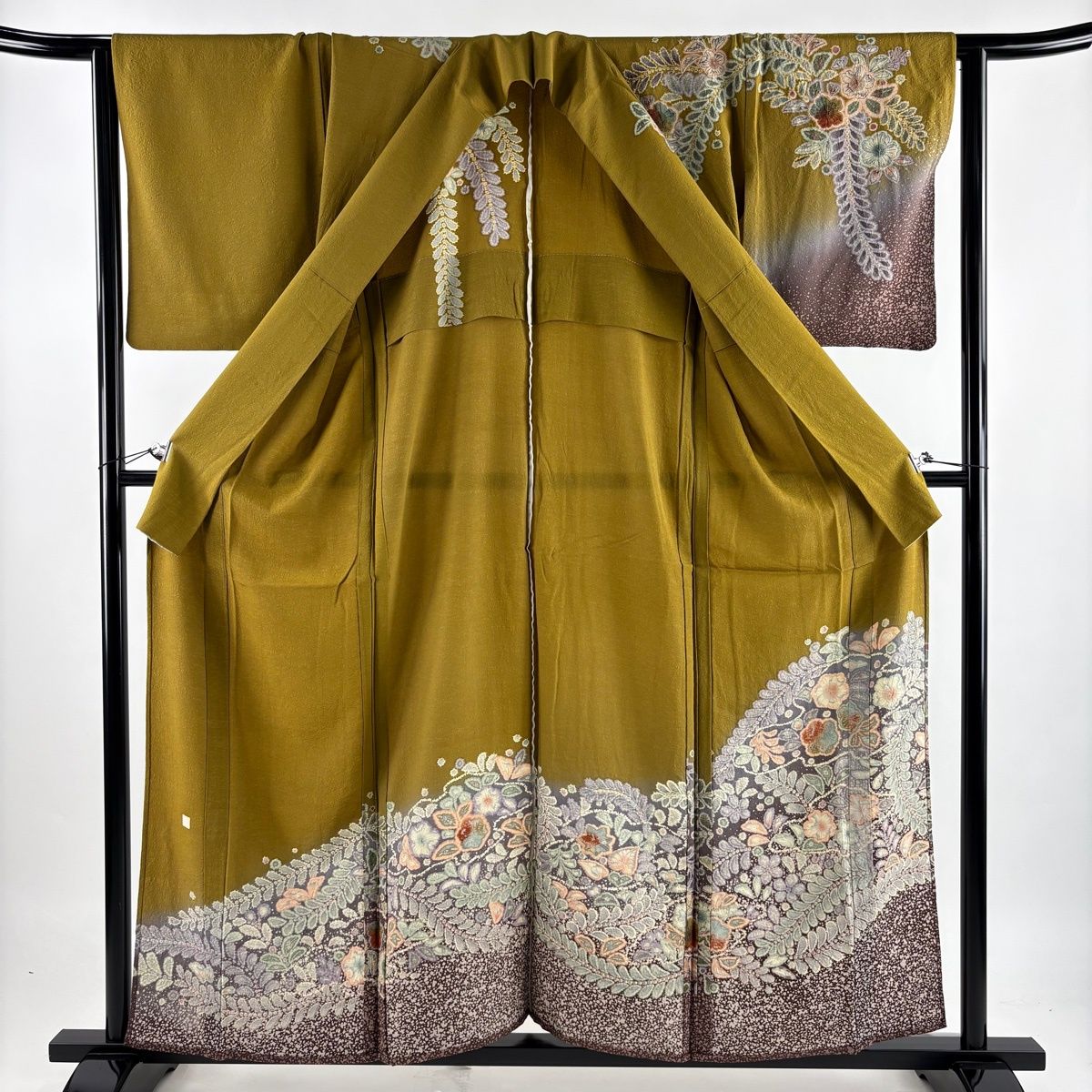 訪問着 身丈159cm 裄丈63.5cm S 単衣 落款 辻が花 染め分け 山吹茶色 